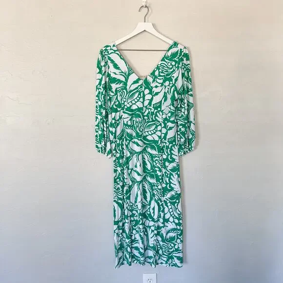 Soft Surroundings Green and White Baru Dress Medium - Picture 2 of 6